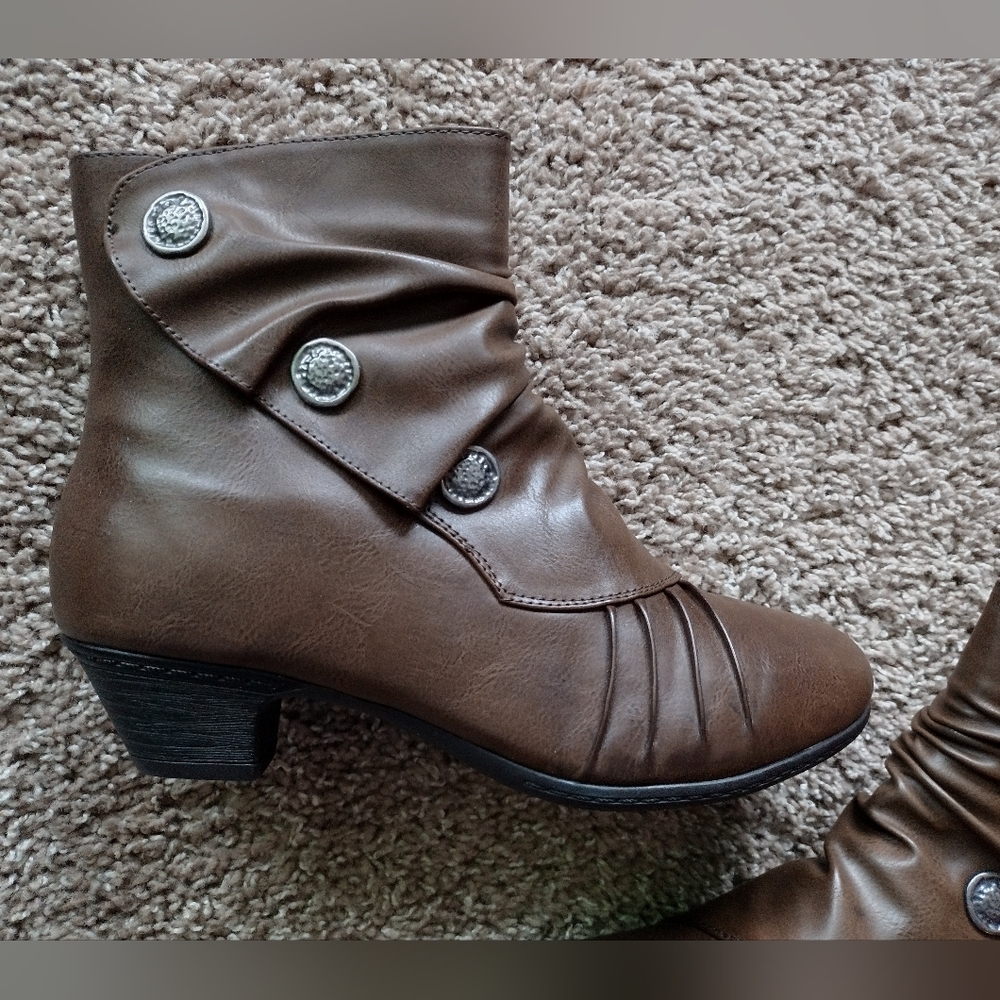 Kadi Maya Brown Faux Leather Ankle Boots with Button Detail - Picture 4 of 9
